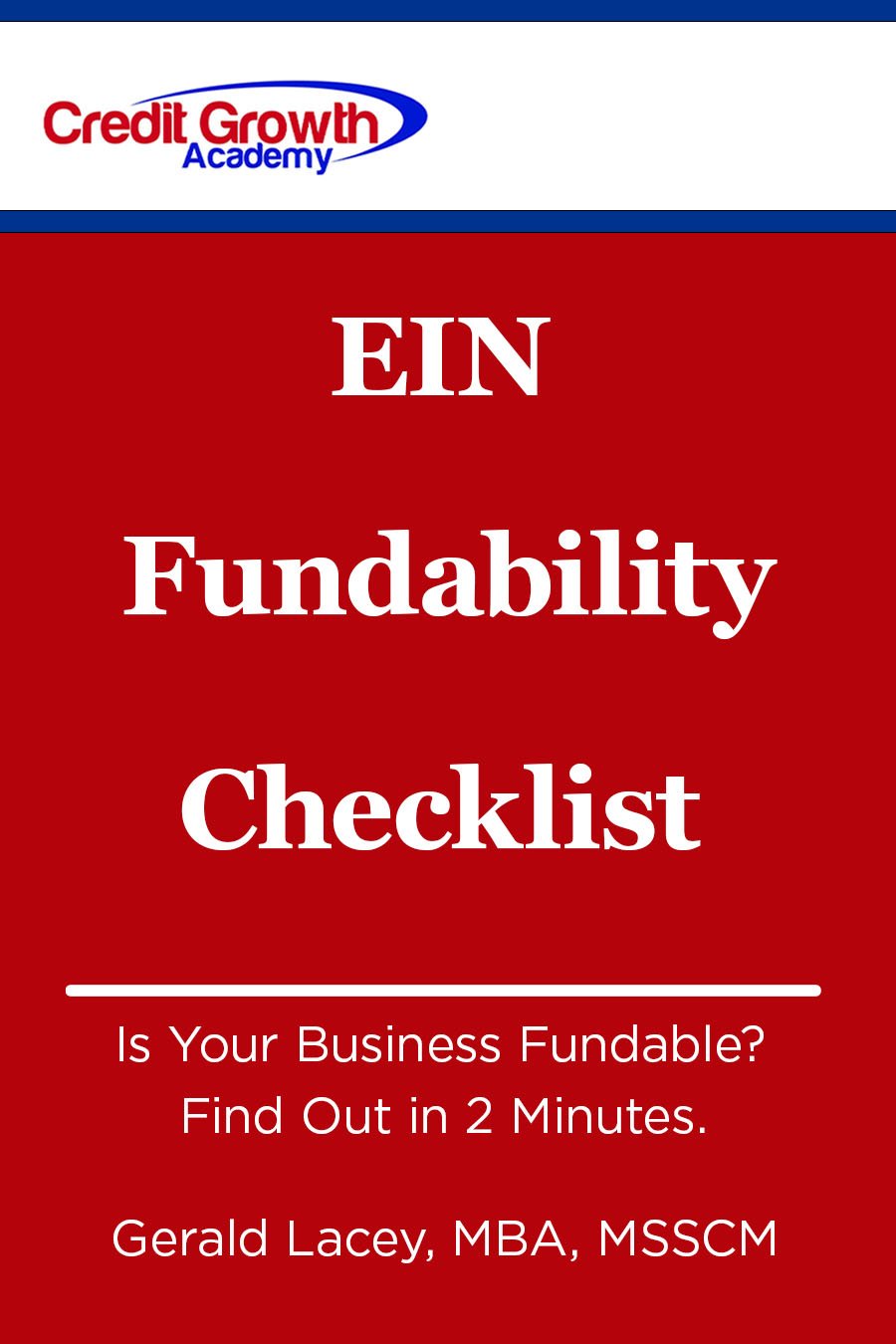 EIN Fundability Checklist by Credit Growth Academy showing a 10-point business credit readiness guide to check if a business qualifies for EIN-only credit.
