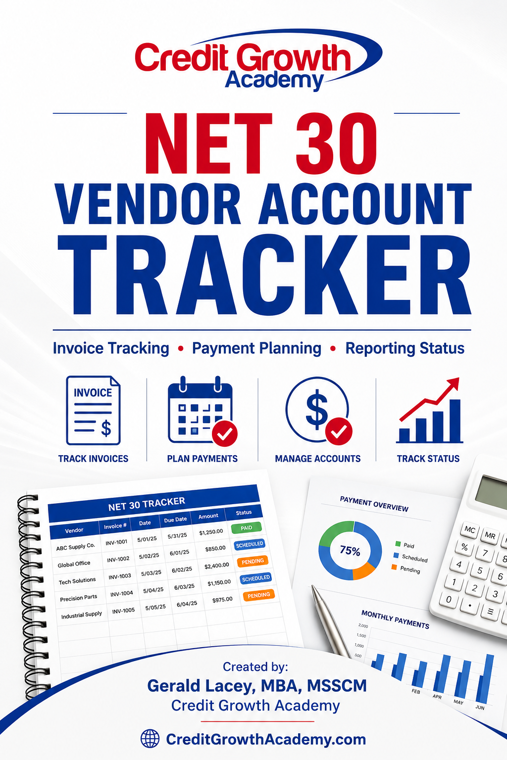 Net 30 Vendor Account Tracker by Credit Growth Academy