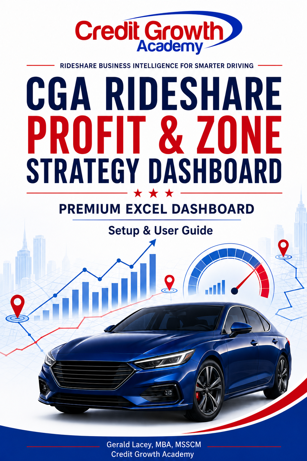 CGA Rideshare Profit and Zone Strategy Excel Dashboard showing trip-profit, zone-analysis, and reposition-risk tools